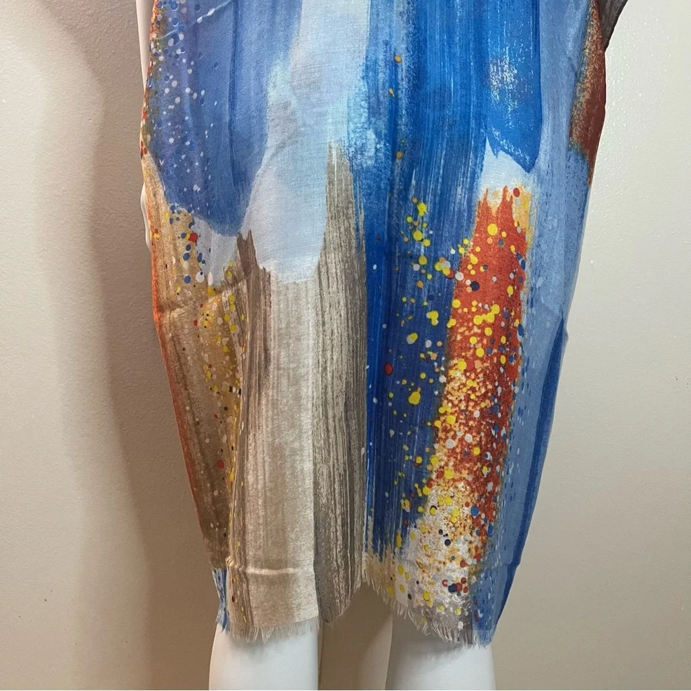 Blue multi raw hem split sides kimono cover up - Picture 7 of 10
